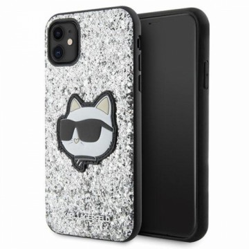 Oriģinālais maciņš KARL LAGERFELD Glitter Choupette Patch KLHCN61G2CPS priekš Iphone 11| Xr Silver