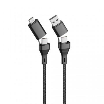 Forever CORE 4in1 cable USB + USB-C - USB-C + microUSB 1,2 m 3A black