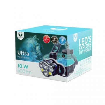 LED Headlamp Ultra T6 2x 10W + XP-E 2x 3W 500lm 2x 18650 1200mAh Li-Ion Forever Light