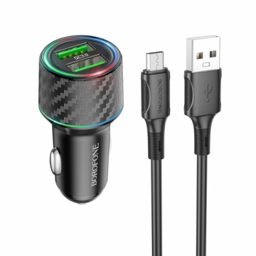 OEM Borofone Car charger BZ21A Brilliant - 2xUSB - QC 3.0 36W with USB to Micro USB cable black