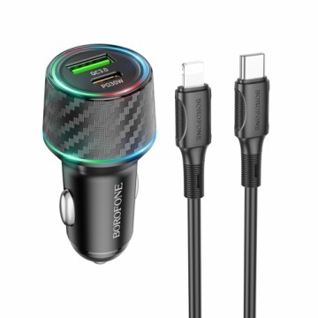 OEM Borofone Car charger BZ21 Brilliant - USB + Type C - QC 3.0 PD 48W with Type C to Lightning cable black