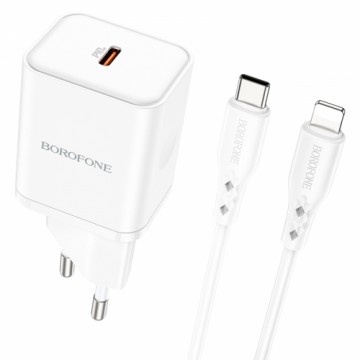 Borofone Wall charger BN6 Field - Type C - QC 3.0 PD 20W with Type C to Lightning cable white