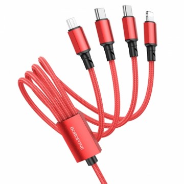 Borofone Cable BX72 4 in 1 - USB to 2xType C, Micro USB, Lightning - 2A 1 metre red