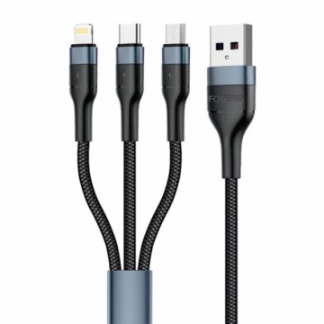 Foneng X51 3in1 USB to USB-C | Micro USB | Lightning Cable, 3A, 1m (Black)