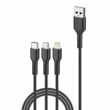 Foneng X36 3in1 USB to USB-C | Lightning | Micro USB Cable, 2.4A, 2m (Black)