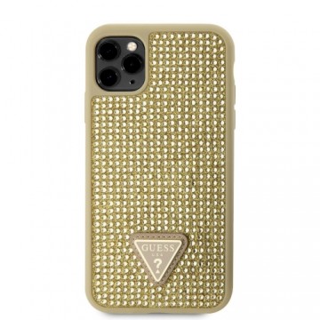 Guess Rhinestones Triangle Metal Logo Case for iPhone 11 Pro Gold