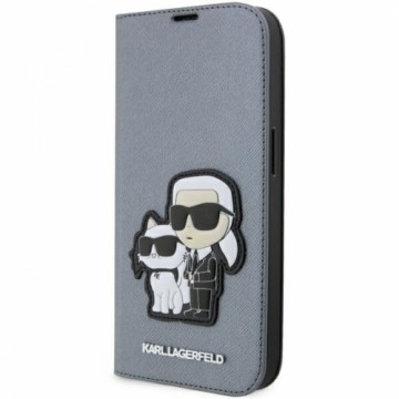 Karl Lagerfeld KLBKP14LSANKCPG iPhone 14 Pro 6.1" bookcase srebrny|silver Saffiano Karl & Choupette