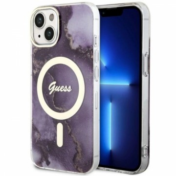 Guess GUHMP14SHTMRSU iPhone 14 6.1" purpurowy|purple hardcase Golden Marble MagSafe