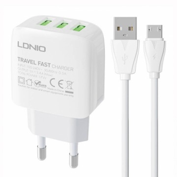 Wall charger LDNIO A3312 3USB + MicroUSB cable