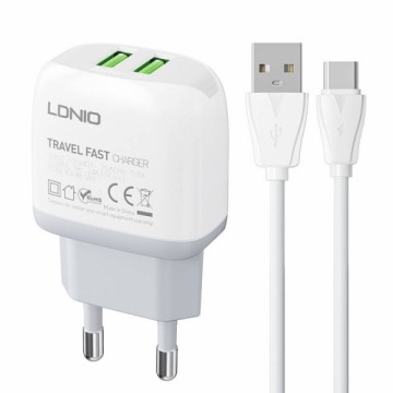 Настенное зарядное устройство LDNIO A2219 2USB + кабель USB-C