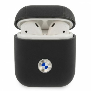 BMW BMA2SSLBK AirPods 1|2 cover czarny|black Geniune Leather Silver Logo