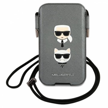 Karl Lagerfeld Torebka KLHCP12MOPHKCG 6,1" szary|grey hardcase Saffiano Ikonik Karl&Choupette Head