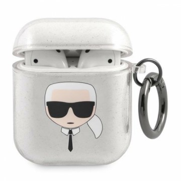 Karl Lagerfeld KLA2UKHGS AirPods cover srebrny|silver Glitter Karl`s Head