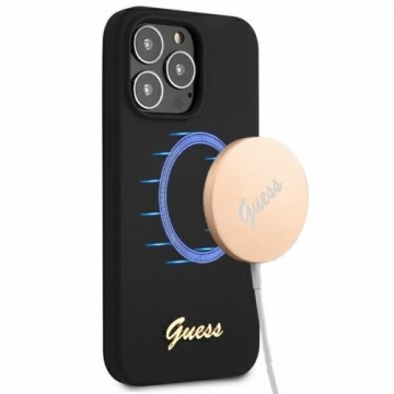 Guess GUHMP13LLSLMGBK iPhone 13 Pro | 13 6,1" black|czarny hardcase Silicone Script Gold Logo MagSafe