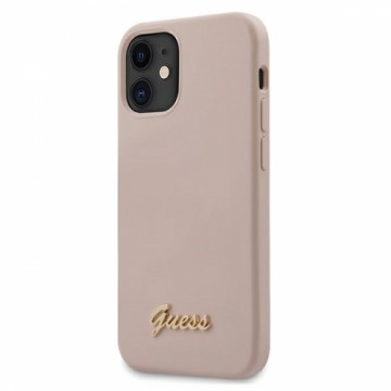 Guess GUHCP12SLSLMGLP iPhone 12 mini 5,4" jasnoróżowy|light pink hardcase Silicone Script Gold Logo