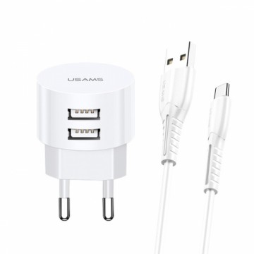 USAMS Ład. siec. 2xUSB T20 2,1A USB-C biały|white round Fast Charging XTXLOGT18TC05