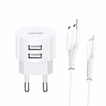 USAMS Ład. siec. 2xUSB T20 2,1A lightnin g biały|white round Fast Charging  XTXLOGT1804