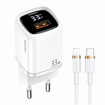 USAMS Ład. siec. 1xUSB-C+1xUSB T46 33W PD3.0 +QC3.0 Fast Charging +kabel U63 USB-C|Lightning biały|white UDTZ02 (USAMS-UD)