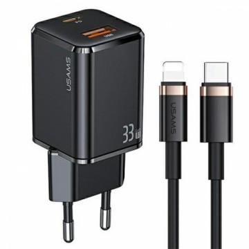 USAMS Ład. siec. 1xUSB-C+1xUSB T43 33W PD3.0 +QC3.0  + kabel U63 USB-C na lightning czarny|black USKTZ01