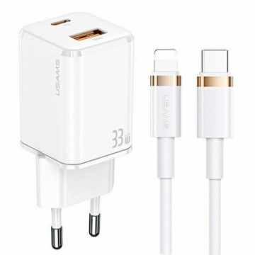 USAMS Ład. siec. 1xUSB-C+1xUSB T43 33W PD3.0 +QC3.0  + kabel U63 USB-C na lightning biały|white USKTZ02