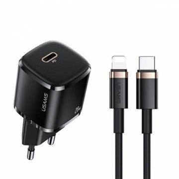 USAMS T36 mini charger 20W + cable USB-C-Lightning black