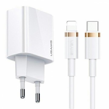 USAMS Ład. siec. 1xUSB-C T34 20W 5V-3A PD3.0 + kabel U63 USB-C do lightning 20W biały|white (T49) T49OCLN01