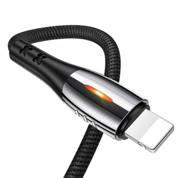 USAMS Kabel pleciony U-Tone lightning 1.2m Power-off 2A Fast Charging czarny|black SJ344USB01 (US-SJ344)