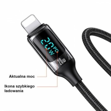 USAMS Kabel pleciony U78 USB-C na Lightning LED 1.2m 20W PD Fast Charge czarny|black SJ545USB01 (US-SJ545)