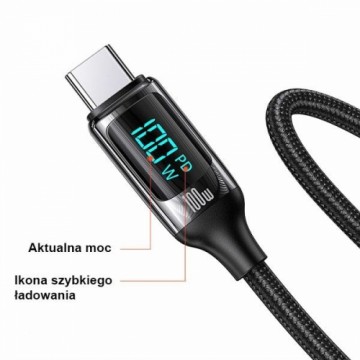 USAMS Kabel pleciony U78 USB-C na USB-C LED 1.2m 100W Fast Charging biały|white SJ546USB02 (US-SJ546)