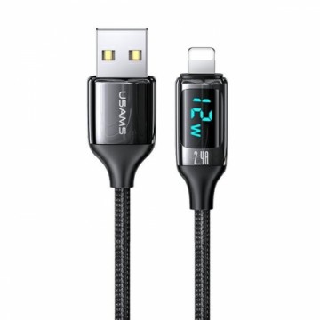 USAMS Kabel pleciony U78 lightning 1.2m LED 2.4A Fast Charging czarny|black SJ543USB01 (US-SJ543)