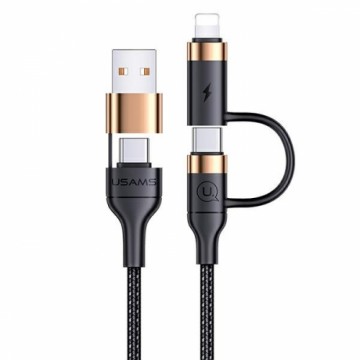 USAMS Kabel pleciony U62 2xUSB-C|USB-A |lightning 1,2m PD Fast Charge czarny|black SJ483USB01 (US-SJ483)