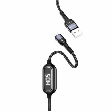 USAMS Kabel pleciony U48 lightning 1,2m 2A Fast Charging LED czarny|black SJ423USB01 (US-SJ423)