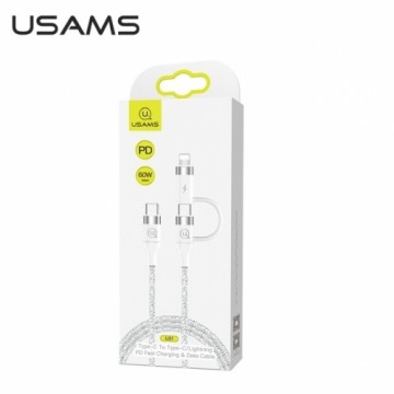 USAMS Kabel pleciony U31 USB-C na USB-C |lightning 60W PD Fast Charge biały|white SJ403USB02 (US-SJ403)