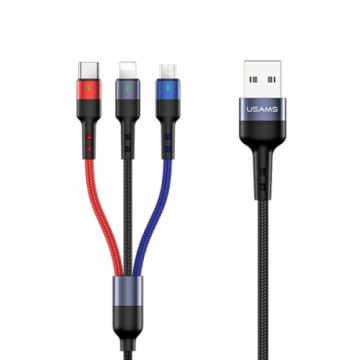 USAMS Kabel pleciony U26 3w1 0.35m 2A Fast Charge (lightning|microUSB|USB-C) SJ410USB01 (US-SJ410)