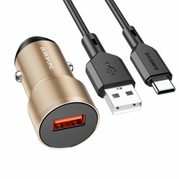 OEM Borofone Car charger BZ19A Wisdom - USB - QC 3.0 18W with USB to Type C cable gold