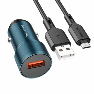 OEM Borofone Car charger BZ19A Wisdom - USB - QC 3.0 18W with USB to Micro USB cable blue