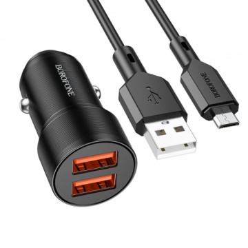 Borofone Car charger BZ19 Wisdom - 2xUSB - 12W with USB to Micro USB cable black