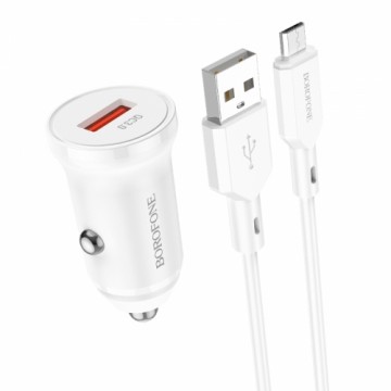 OEM Borofone Car charger BZ18 - USB - QC 3.0 18W with USB to Micro USB cable white