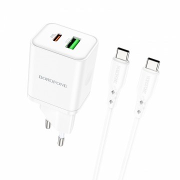 OEM Borofone Wall charger BN7 - USB + Type C - QC 3.0 PD 20W with Type C to Type C cable white