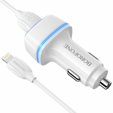 Borofone Car charger BZ14 Max - 2xUSB - 2,4A with USB to Lightning cable white