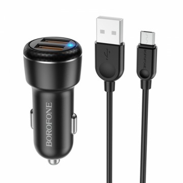 OEM Borofone Car charger BZ17 Core - 2xUSB - QC 3.0 18W with USB to Micro USB cable black