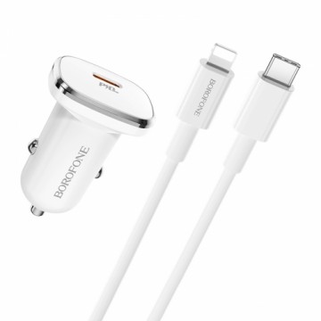 Borofone Car charger BZ12B Lasting Power - Type C - PD QC 3.0 18W 3A with Type C to Lightning cable white