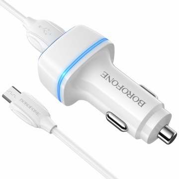 OEM Borofone Car charger BZ14 Max - 2xUSB - 2,4A with USB to Micro USB cable white