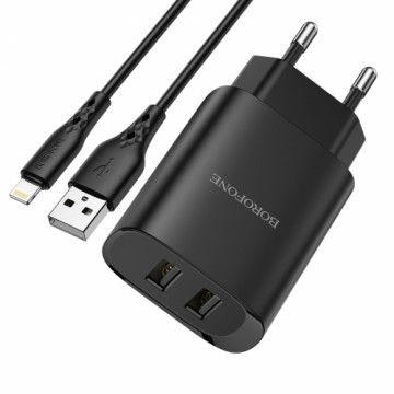 OEM Borofone Wall charger BN2 Super - 2xUSB - 2,1A with USB to Lightning black