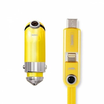 OEM REMAX Car Charger Cutie RCC-211 - USB - 2,4A with 3 in 1 cable Micro USB, Lightning, Type C YELLOW