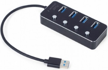 USB Centrmezgls Gembird USB 3.1 Powered 4-port Hub with Switches Black