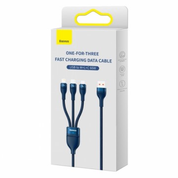 OEM 3in1 USB cable Baseus USB 3in1 Baseus Flash Series,  USB-C + Micro + Lightning 66W, 1.2m (blue)