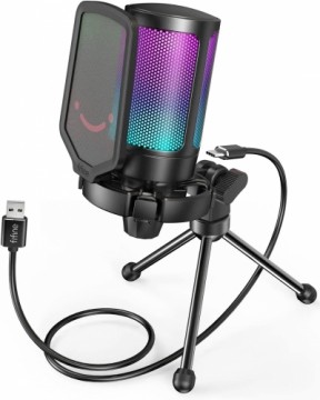 Fifine AmpliGame A6V RGB microphone for gaming | podcasts | streams | tripod | black