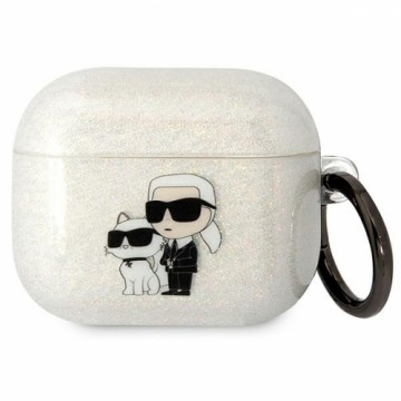 Karl Lagerfeld 3D Logo NFT Karl and Choupette TPU Glitter Case for Airpods 3 White