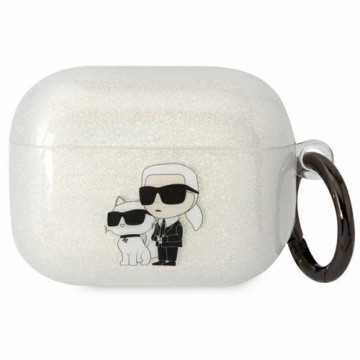 Karl Lagerfeld 3D Logo NFT Karl and Choupette TPU Glitter Case for Airpods Pro White